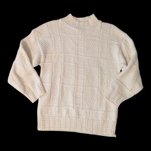 VTG 80s Across America By Knit Maven Cream Square Cable Knit Sweater Women's M
